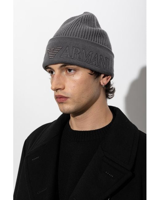 Emporio Armani Black Wool Beanie for men