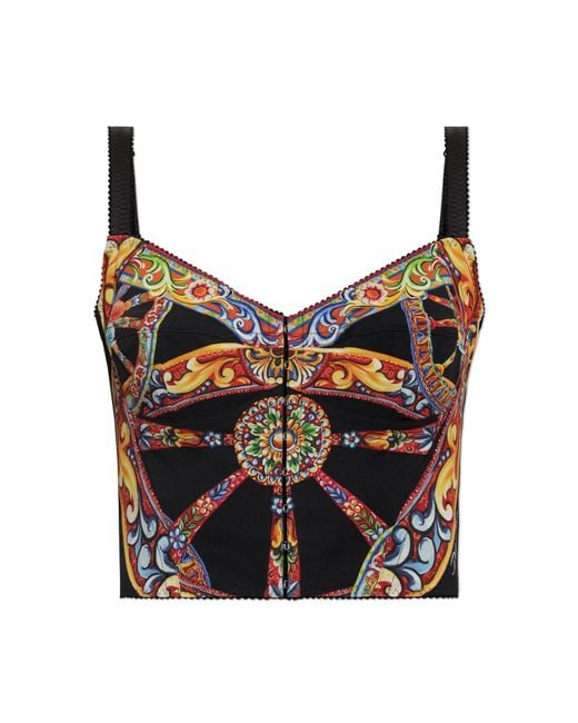 Dolce & Gabbana Black Short Top With 'Carretto' Print