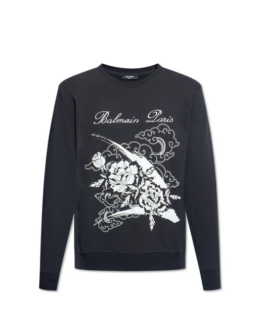 Balmain Black Printed Sweatshirt, for men