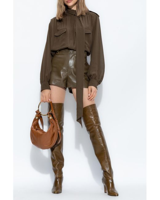 Chloé Green Leather Shorts
