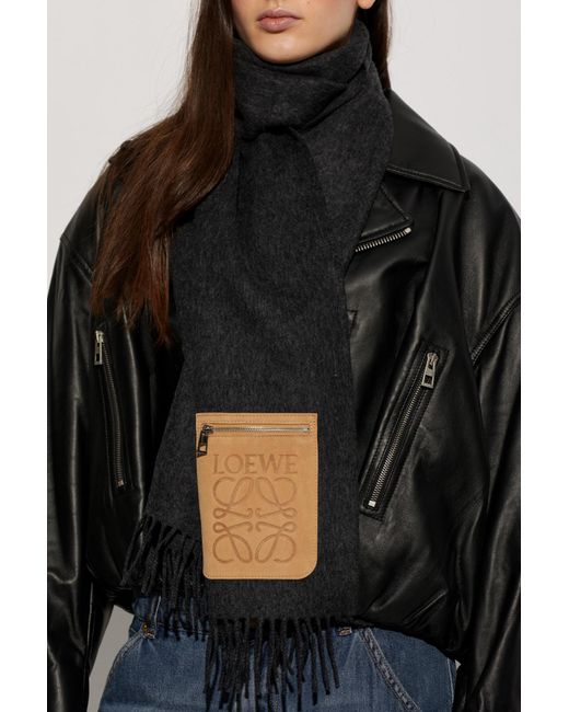 Loewe Black Wool Scarf With Logo