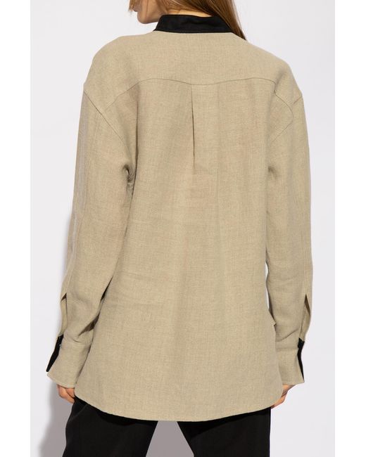 Ferragamo Natural Linen Top With A Stand-Up Collar