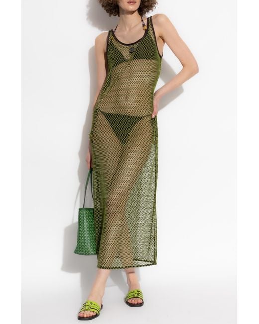Tory Burch Green Transparent Dress With Spaghetti Straps