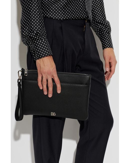 Dolce & Gabbana Black Leather Wristlet Pouch for men