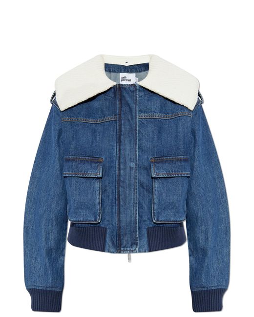 Self-Portrait Blue Denim Jacket With Detachable Collar