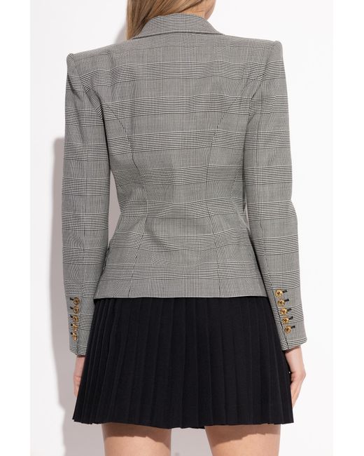 Balmain Gray Checked Pattern Blazer