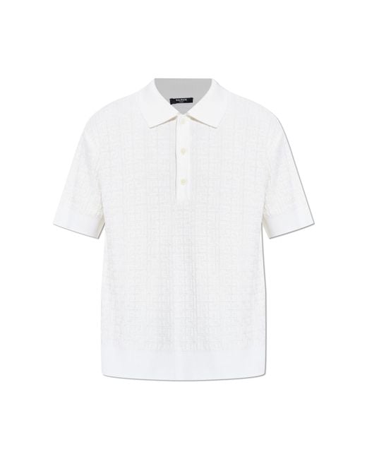 Balmain White Monogram Polo for men