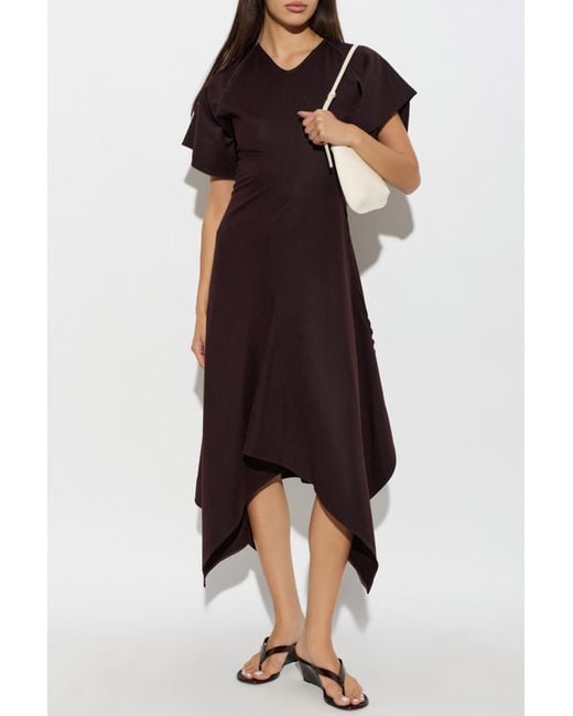Victoria Beckham Brown Wool Dress With An Asymmetric Cut