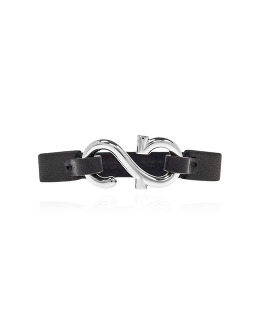 Ferragamo Black Leather Bracelet for men