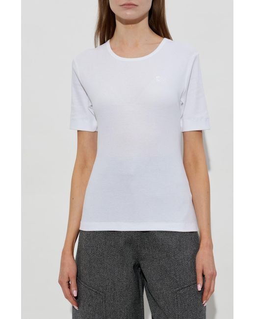 Ganni White Ribbed T-Shirt With Logo
