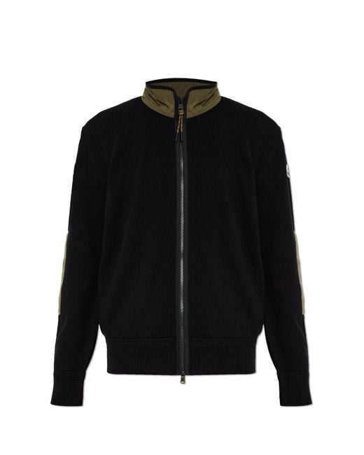 Moncler Black Cardigan With Logo Patch for men