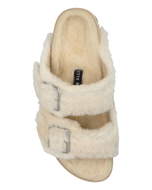 Birkenstock White Arizona 1774 Shearling Slides