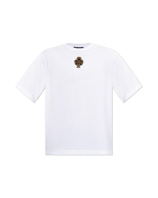Dolce & Gabbana White T-Shirt With Appliqué for men