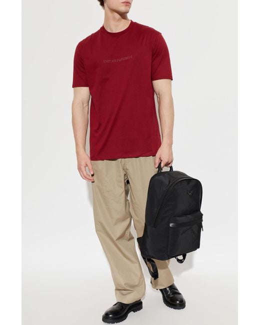 Emporio Armani Red T-Shirt With Printed Logo for men