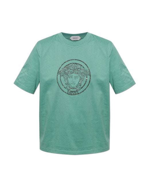 Versace Green T-Shirt With Shimmering Crystals