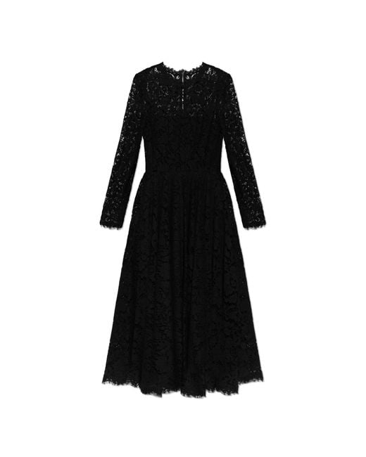 Dolce & Gabbana Black Lace Dress With Long Sleeves