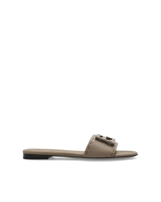 Fendi White Leather Slides