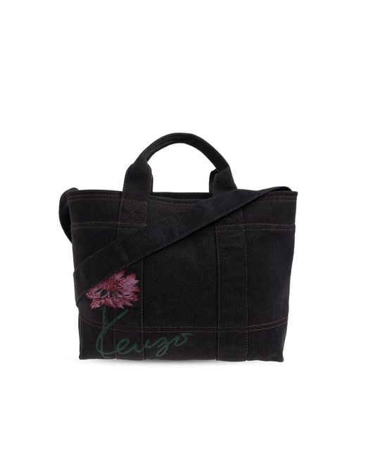 KENZO Black Denim Bag With Floral Motif for men