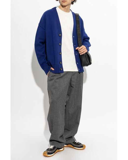 AMI Blue Wool Cardigan With Logo for men