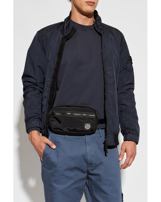 Stone Island Black Belt Bag With Logo for men