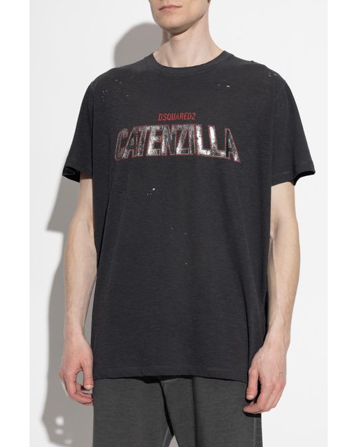 DSquared² Black T-Shirt With Print for men