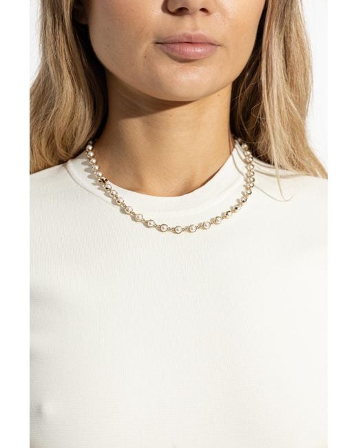 Tory Burch White Necklace With Glass Pearls