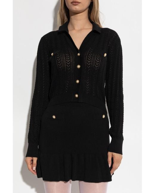 Alessandra Rich Black Cardigan With Decorative Knit