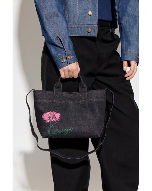 KENZO Black Denim Bag With Floral Motif for men
