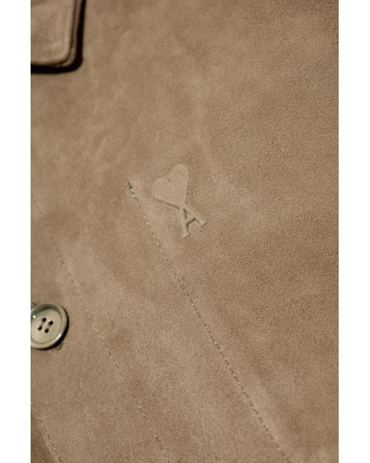 AMI Natural Suede Jacket With Embossed Logo for men