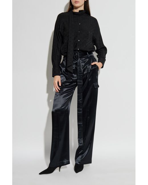 Ferragamo Black Satin Trousers With Belt