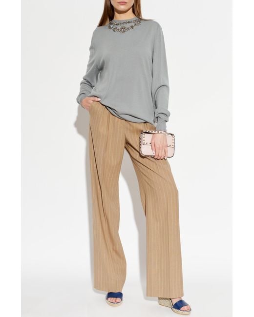 Valentino Garavani Natural Wool Trousers With Pleats
