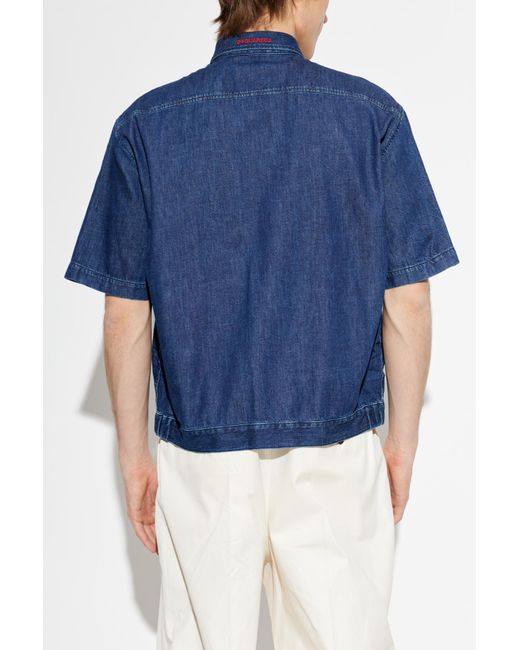 DSquared² Blue Denim Shirt With Plaid Pattern for men