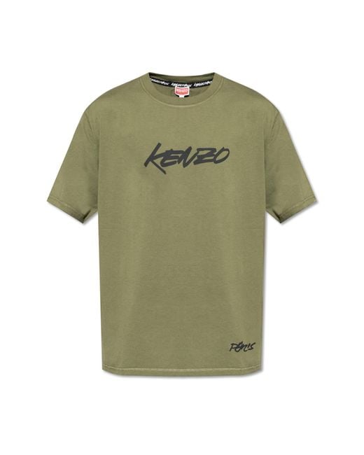KENZO Green T-Shirt With Printed Logo for men