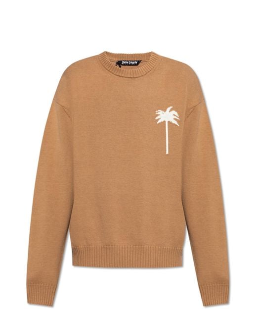 Palm Angels Orange Sweater With Palm Pattern for men