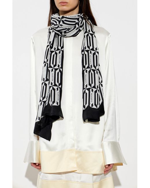 Lanvin Black Silk Scarf With Logo