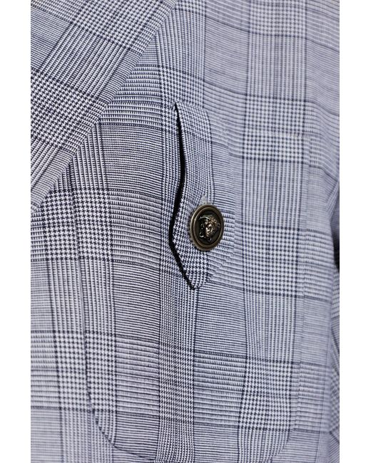 Versace Blue Wool Blazer With A Check Pattern for men