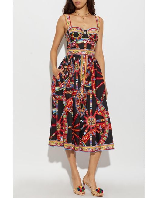 Dolce & Gabbana Red Dress With "Carretto" Print