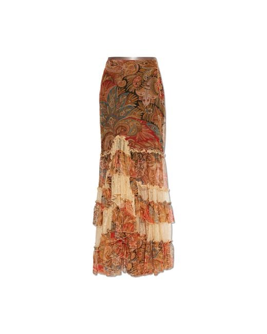 Etro Multicolor Silk Skirt With Ruffles