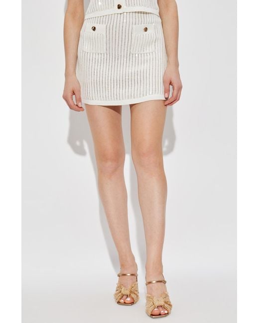 Self-Portrait White Short Skirt With Shimmering Sequins