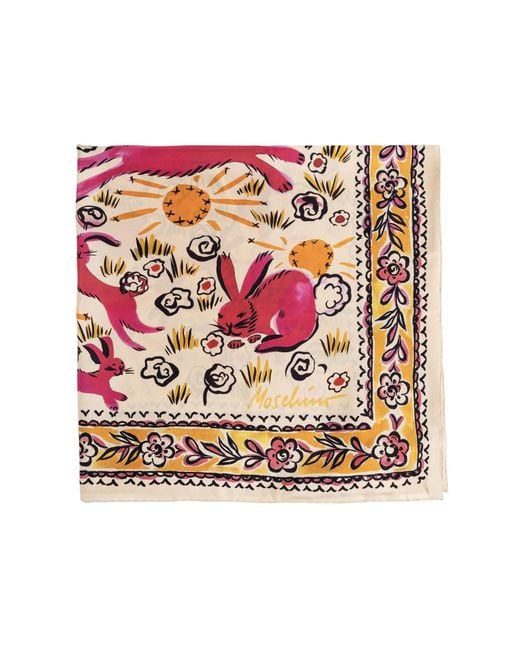 Moschino Pink Silk Scarf With Print
