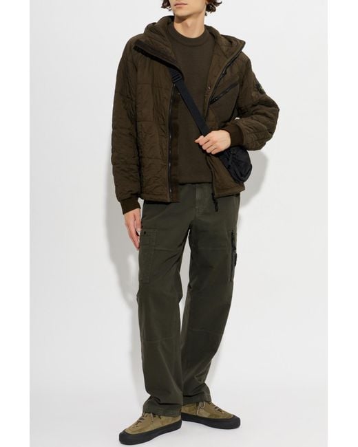 Stone Island Brown Quilted Jacket With Hood for men