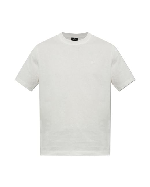 Etro White T-Shirt With Embroidered Logo for men