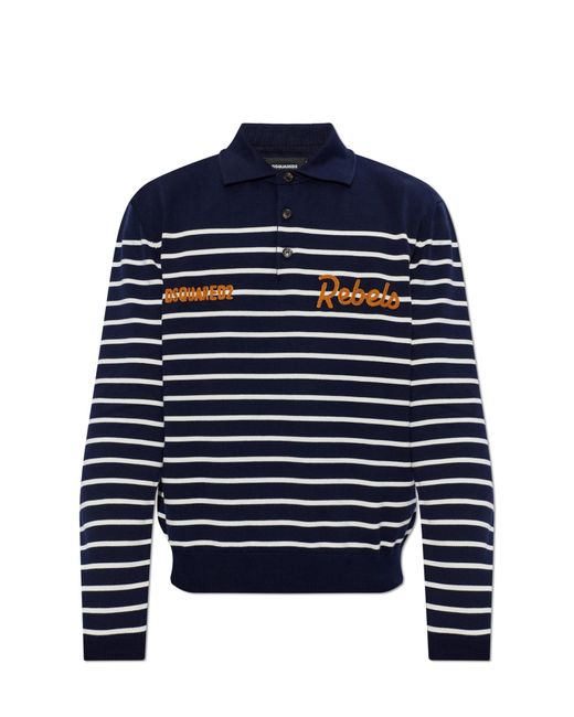 DSquared² Blue Polo Shirt With Striped Pattern for men