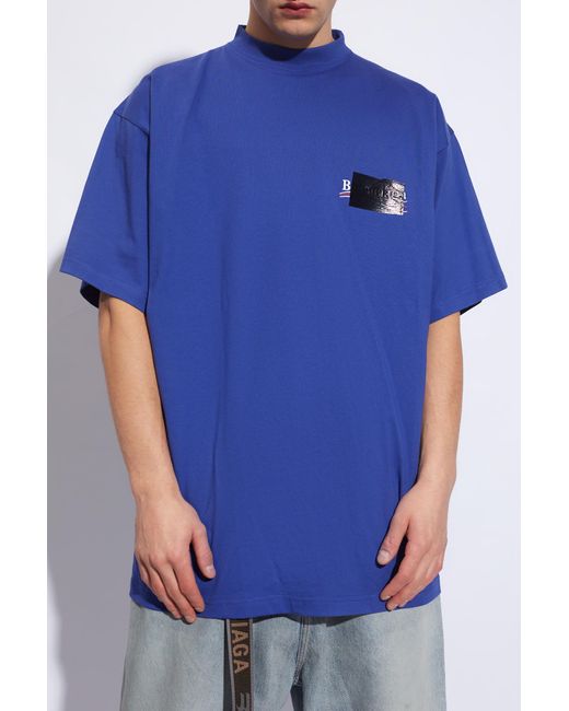 Balenciaga Blue T-shirt With Logo, for men