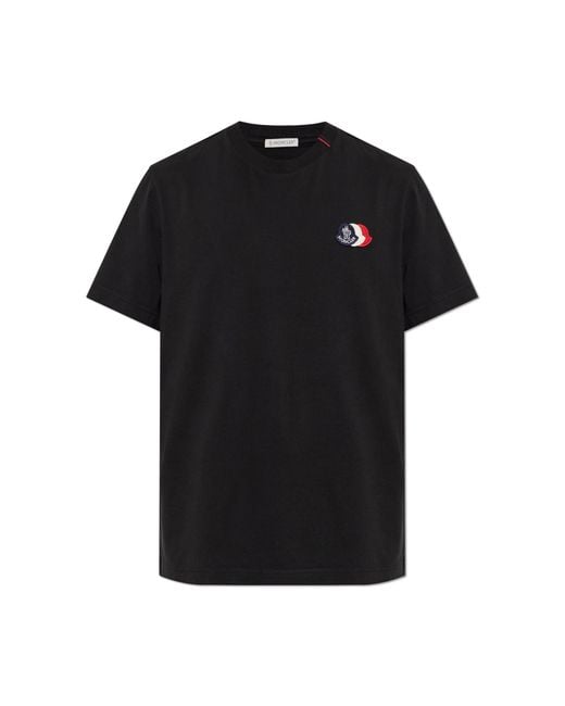 Moncler Black T-Shirt With Logo Patch for men