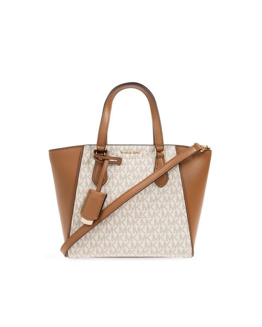 MICHAEL Michael Kors Natural Trapezoid Leather Monogram Shoulder Bag