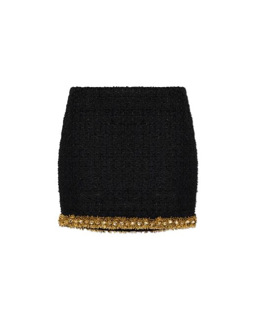 Balmain Black Tweed Skirt With Appliqués