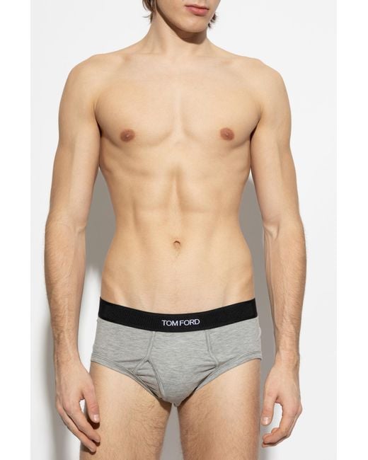 Tom Ford Gray Two-Pack Briefs With Logo for men