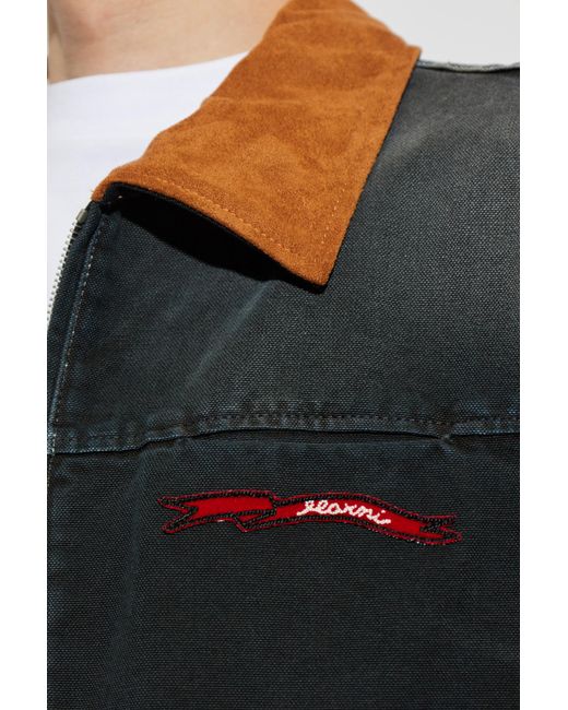 Marni Black Denim Jacket With Logo Patch for men