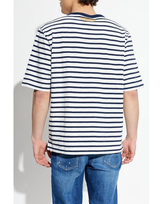 DSquared² Blue T-Shirt With A Striped Pattern for men
